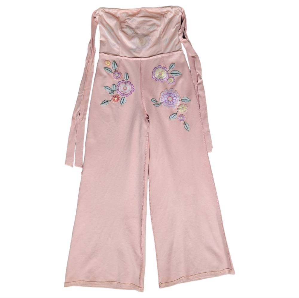 Guaraxez Exitosa Rose Jumpsuit Wide Leg Embroidered Romper Pink Boho Wom… - Picture 6 of 17